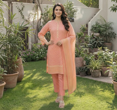 Peach Printed Lawn 3-Piece Suit – M n M by Ittehad Vol 1