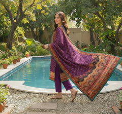 Plum Purple Printed Lawn 3-Piece Suit – M n M by Ittehad Vol 1