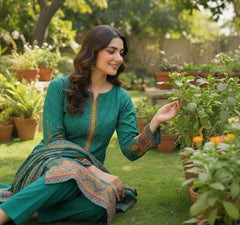 Teal printed 3-Piece Suit vol 1