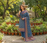Steel Blue Paisley Printed Lawn 3-Piece Suit – M n M by Ittehad Vol 1