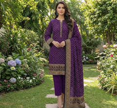 Purple Printed Lawn 3-Piece Suit – M n M by Ittehad Vol 1
