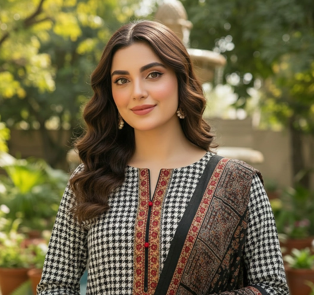 Black & White Houndstooth Printed Lawn 3-Piece Suit – M n M by Ittehad Vol 1