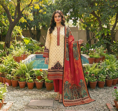 Cream & Red Printed Lawn 3-Piece Suit – M n M by Ittehad Vol 1