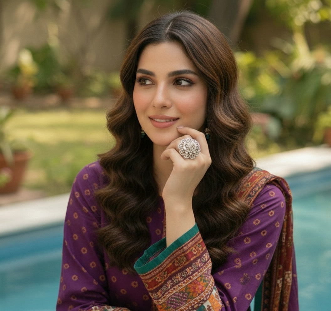 Plum Purple Printed Lawn 3-Piece Suit – M n M by Ittehad Vol 1