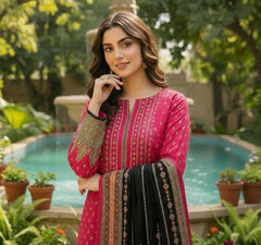 Hot Pink Printed Lawn 3-Piece Suit – M n M by Ittehad Vol 1