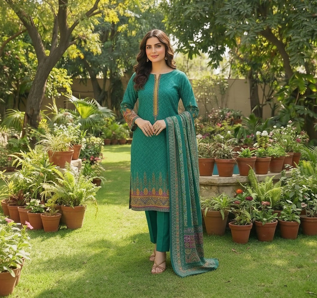 Teal printed 3-Piece Suit vol 1