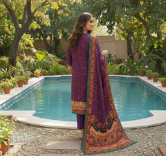 Plum Purple Printed Lawn 3-Piece Suit – M n M by Ittehad Vol 1