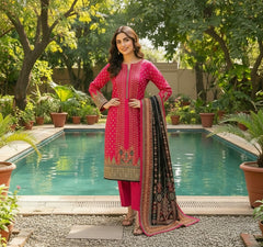 Hot Pink Printed Lawn 3-Piece Suit – M n M by Ittehad Vol 1