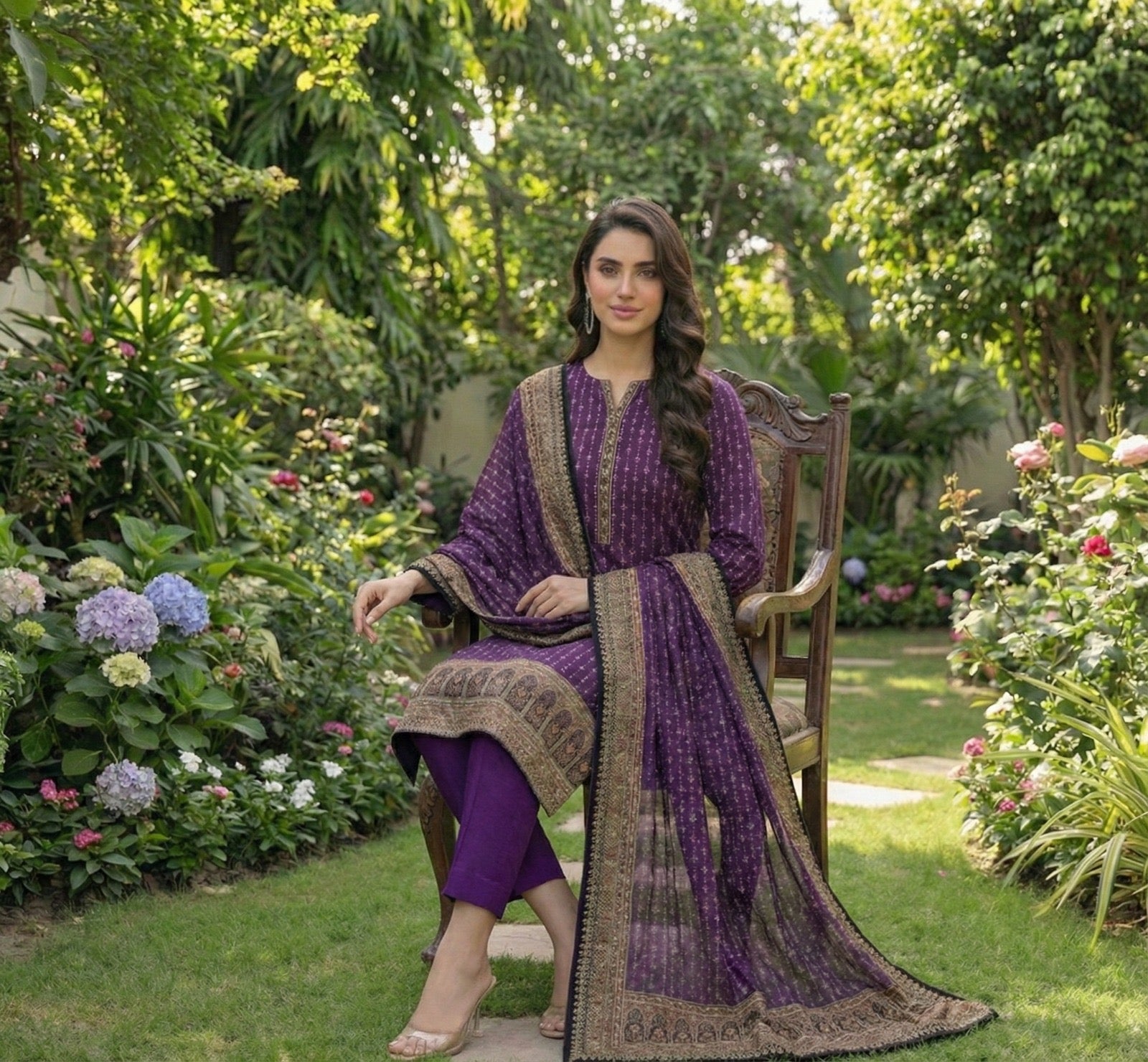 Purple Printed Lawn 3-Piece Suit – M n M by Ittehad Vol 1